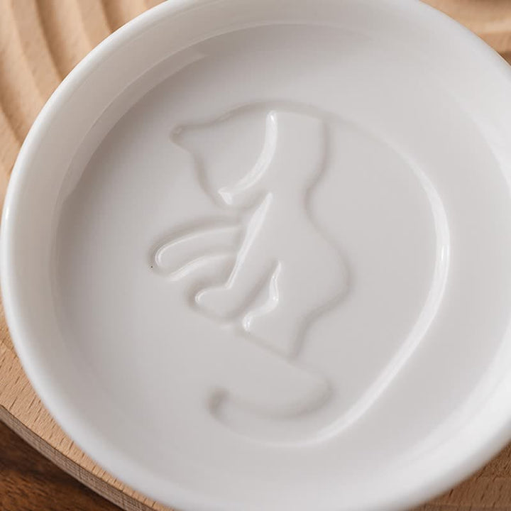 Buddha Stones White Ceramic Cat Silhouette Elegant Round Sauce Dish - image 9