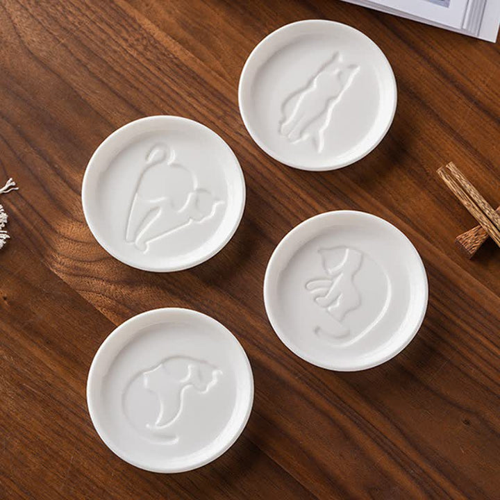 Buddha Stones White Ceramic Cat Silhouette Elegant Round Sauce Dish - image 13