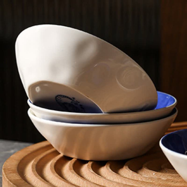 Buddha Stones Blue White Ceramic Playful Cat Round Sauce Dish - image 12