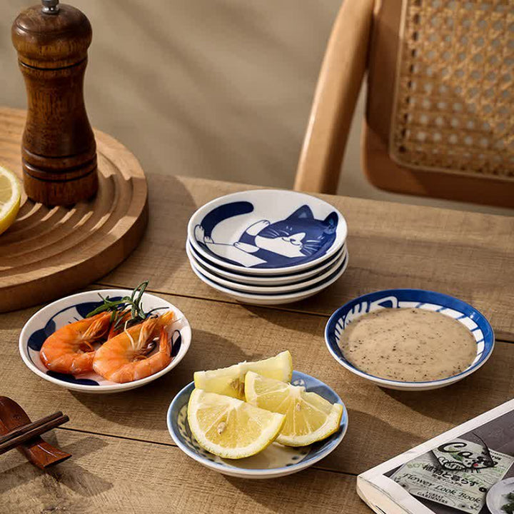 Buddha Stones Cute Cat Round Ceramic Shallow Dish Japanese Style Sauce Dish - image 13