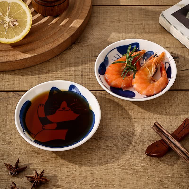 Buddha Stones Cute Cat Round Ceramic Shallow Dish Japanese Style Sauce Dish - image 9