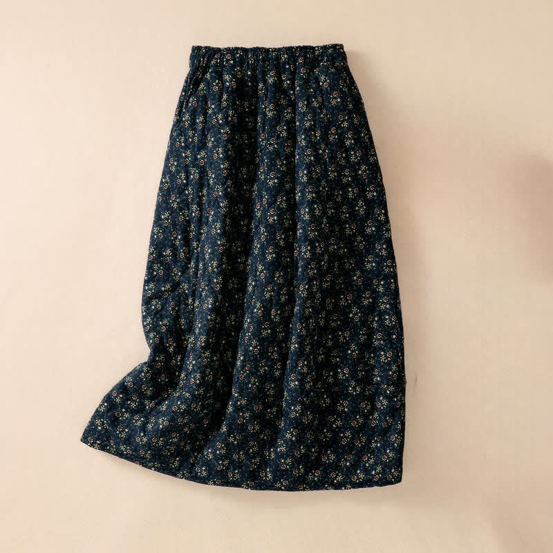 Buddha Stones Fall Winter Elegant Vintage Floral SteelBlue Women's Skirt With Pockets - SteelBlue - US6，UK/AU10，EU38 (XL) - image 0