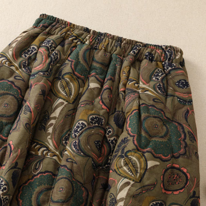Buddha Stones Fall Winter Retro Elegant Floral Women's Skirt With Pockets - image 4