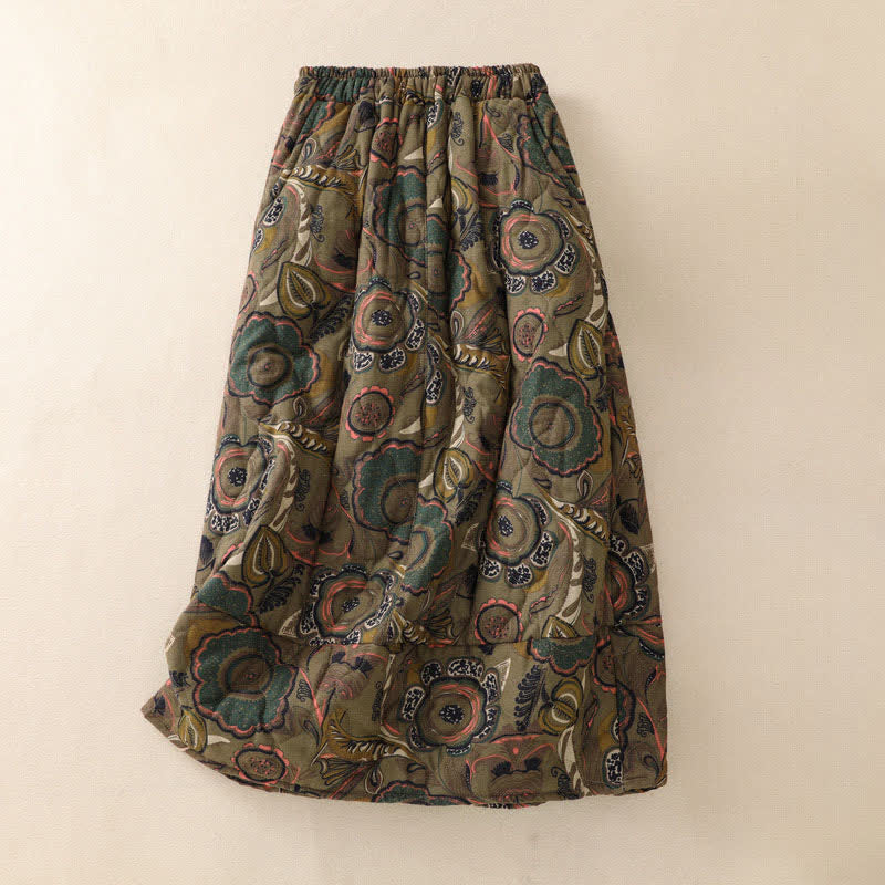 Buddha Stones Fall Winter Retro Elegant Floral Women's Skirt With Pockets - image 1