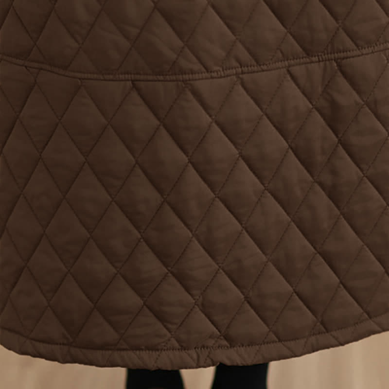 Buddha Stones Fall Winter Casual Vintage Design Quilted Solid Women's Skirt With Pockets - image 8