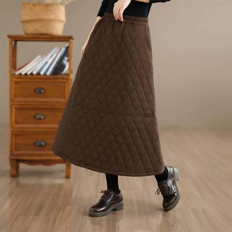 Buddha Stones Fall Winter Casual Vintage Design Quilted Solid Women's Skirt With Pockets - image 1