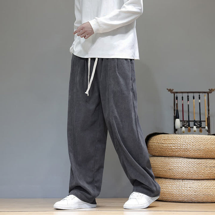 Buddha Stones Fall Winter Simple Drawstring Solid Ankle Pants Corduroy Men's Straight Leg Pants With Pockets - image 9