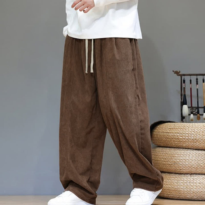 Buddha Stones Fall Winter Simple Drawstring Solid Ankle Pants Corduroy Men's Straight Leg Pants With Pockets - image 2