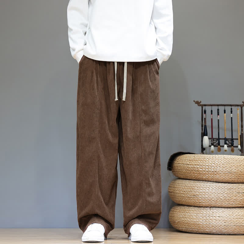Buddha Stones Fall Winter Simple Drawstring Solid Ankle Pants Corduroy Men's Straight Leg Pants With Pockets - Sienna - US/UK/AU46, EU56 (5XL) - image 0