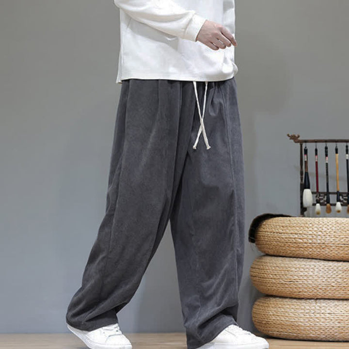 Buddha Stones Fall Winter Simple Drawstring Solid Ankle Pants Corduroy Men's Straight Leg Pants With Pockets - image 8