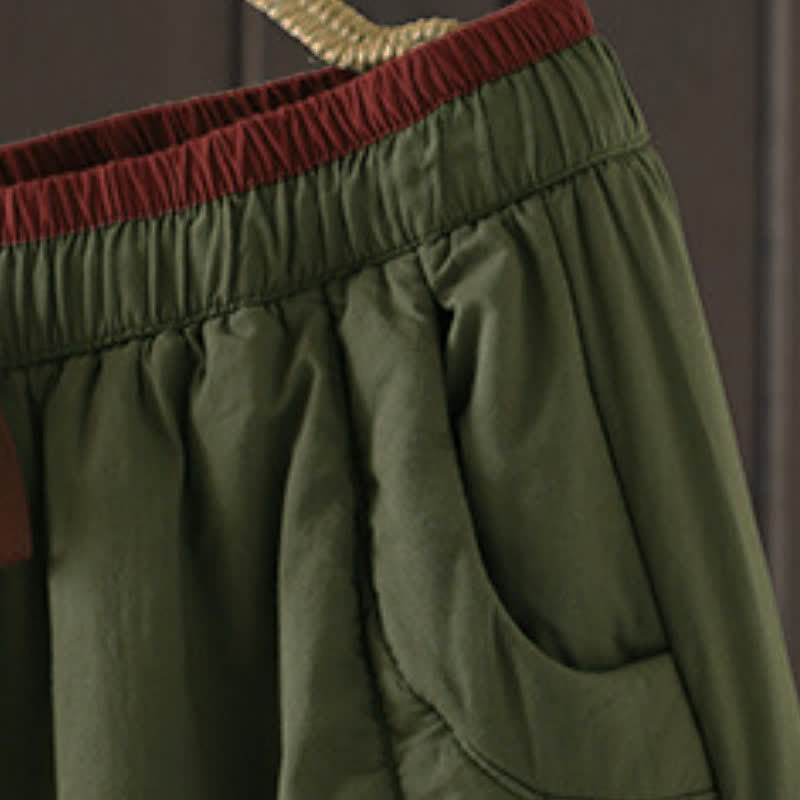 Buddha Stones Fall Winter Casual Elastic Waist Drawstring Solid Cropped Pants Women's Tapered Pants With Pockets - image 3
