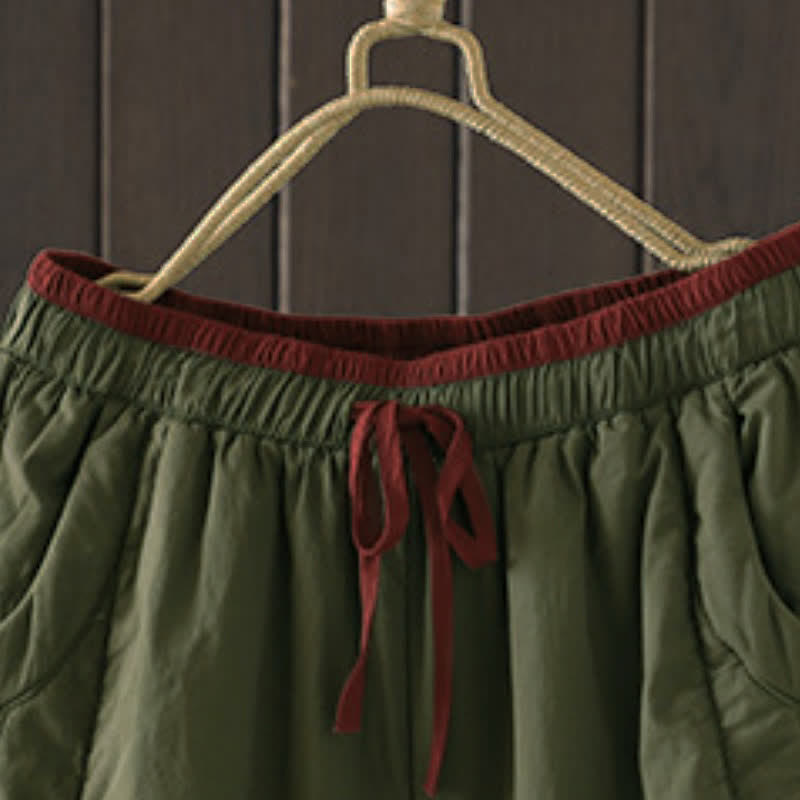 Buddha Stones Fall Winter Casual Elastic Waist Drawstring Solid Cropped Pants Women's Tapered Pants With Pockets - image 2