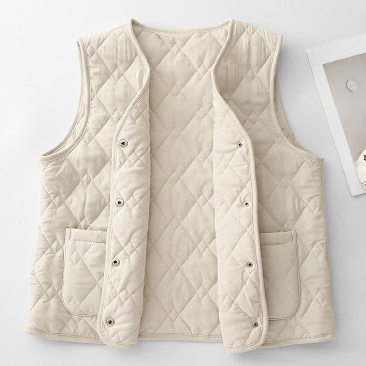 Buddha Stones Fall Winter Casual Minimalist Geometric Tank Top Women's Vest With Pockets - image 2