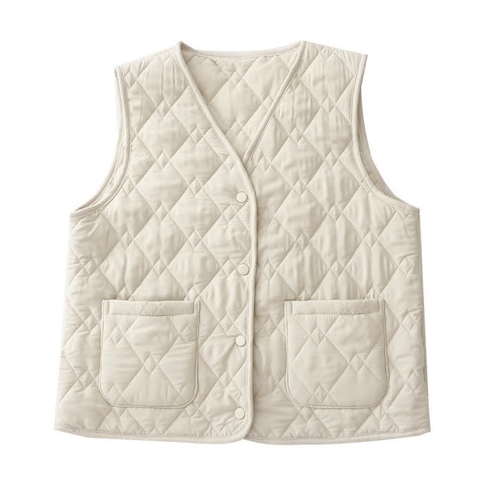 Buddha Stones Fall Winter Casual Minimalist Geometric Tank Top Women's Vest With Pockets - image 4