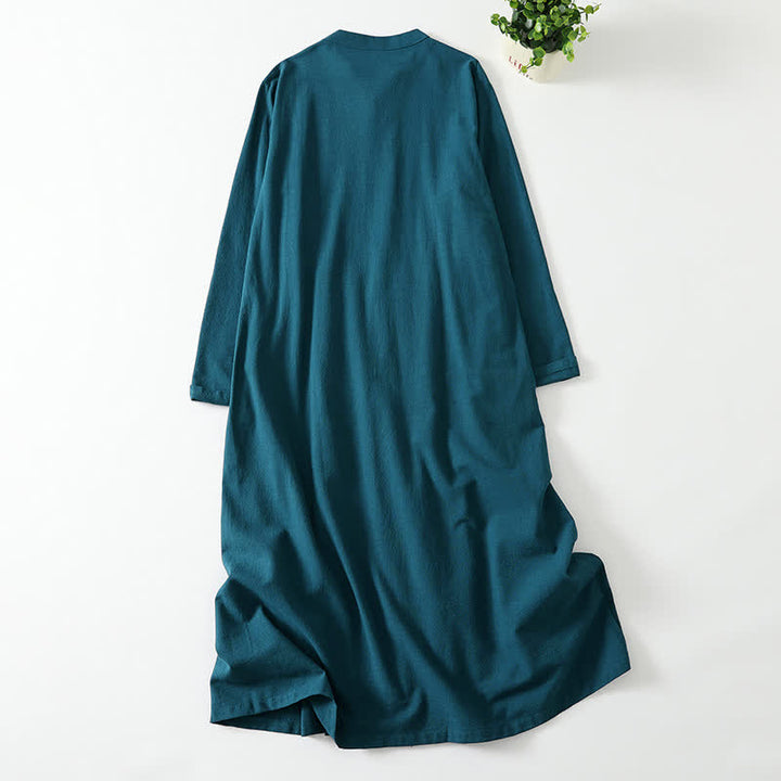Buddha Stones Fall Minimalist Vintage Solid Women's Long Sleeve Dress With Pockets - image 1