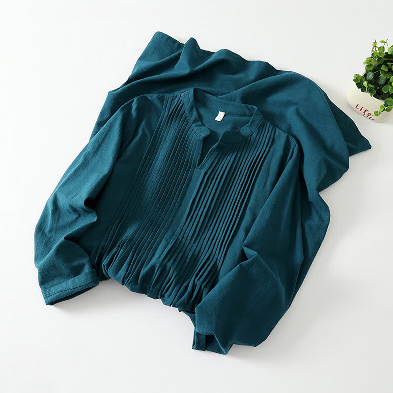 Buddha Stones Fall Minimalist Vintage Solid Women's Long Sleeve Dress With Pockets - image 2