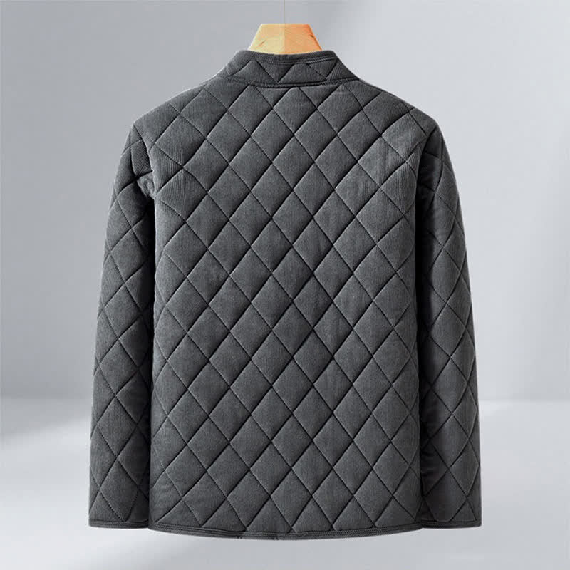 Buddha Stones Winter Casual Tang Style Quilted Mandarin Collar Solid Corduroy Men's Jacket With Pockets - image 1