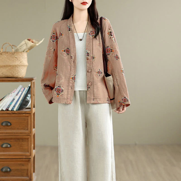 Buddha Stones Spring Casual Vintage Button-Up Floral Pattern Cropped Women's Jacket - image 4