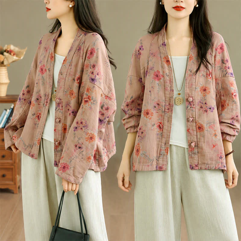 Buddha Stones Spring Casual Vintage Button-Up Floral Pattern Cropped Women's Jacket - image 24