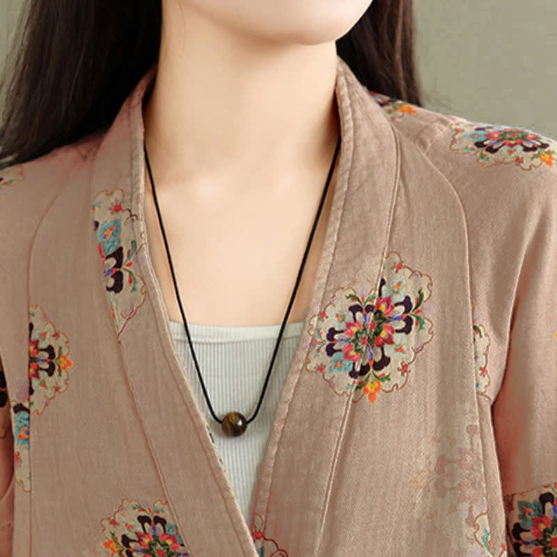Buddha Stones Spring Casual Vintage Button-Up Floral Pattern Cropped Women's Jacket - image 5