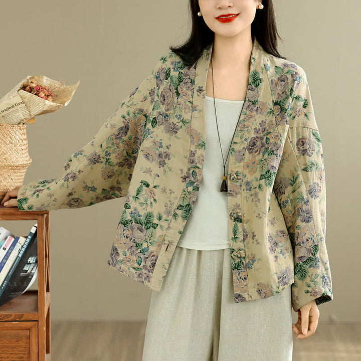 Buddha Stones Spring Casual Vintage Button-Up Floral Pattern Cropped Women's Jacket - image 26