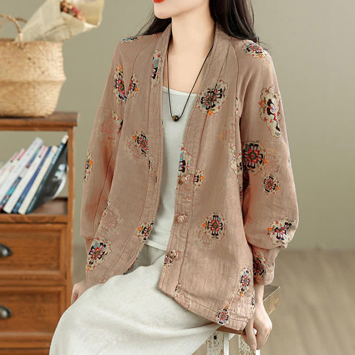 Buddha Stones Spring Casual Vintage Button-Up Floral Pattern Cropped Women's Jacket - image 2