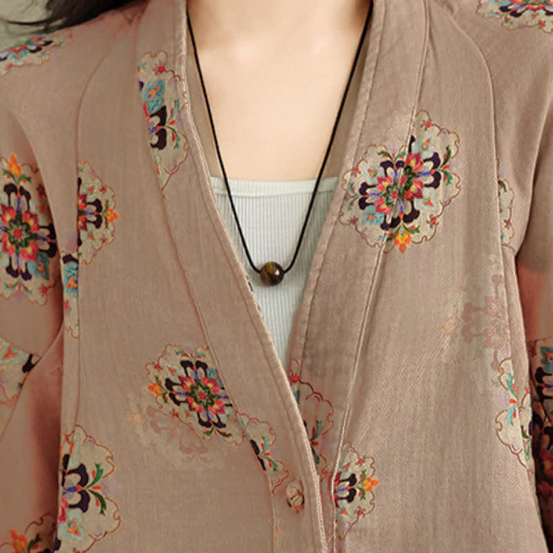 Buddha Stones Spring Casual Vintage Button-Up Floral Pattern Cropped Women's Jacket - image 6