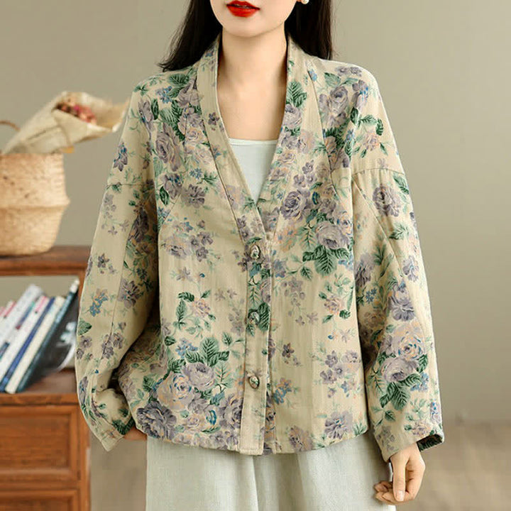 Buddha Stones Spring Casual Vintage Button-Up Floral Pattern Cropped Women's Jacket - Lavender - US8-10, UK/AU12-14, EU40-42 (2XL) - image 25
