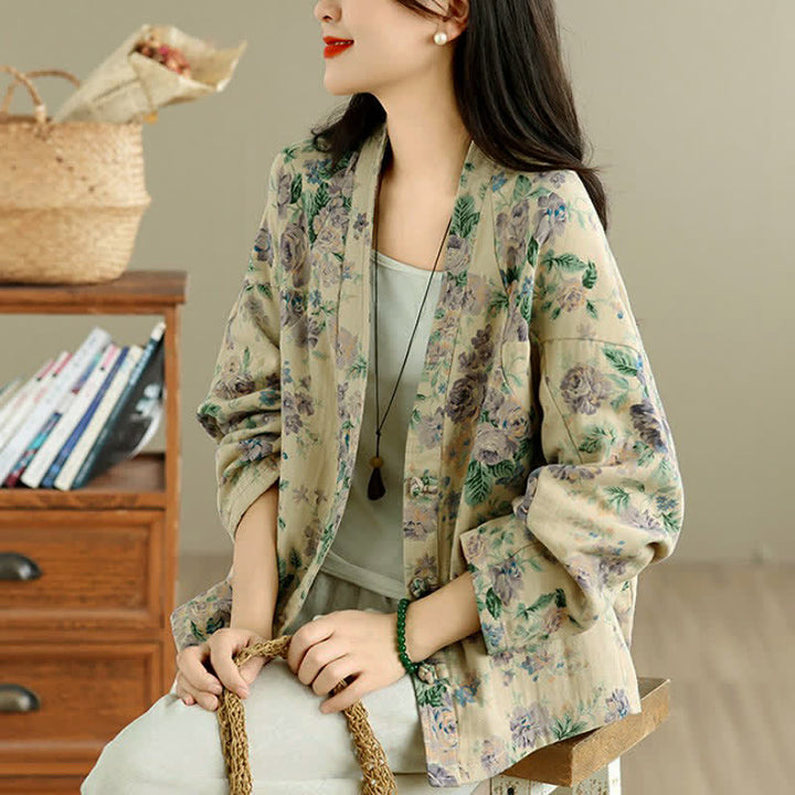 Buddha Stones Spring Casual Vintage Button-Up Floral Pattern Cropped Women's Jacket - image 29