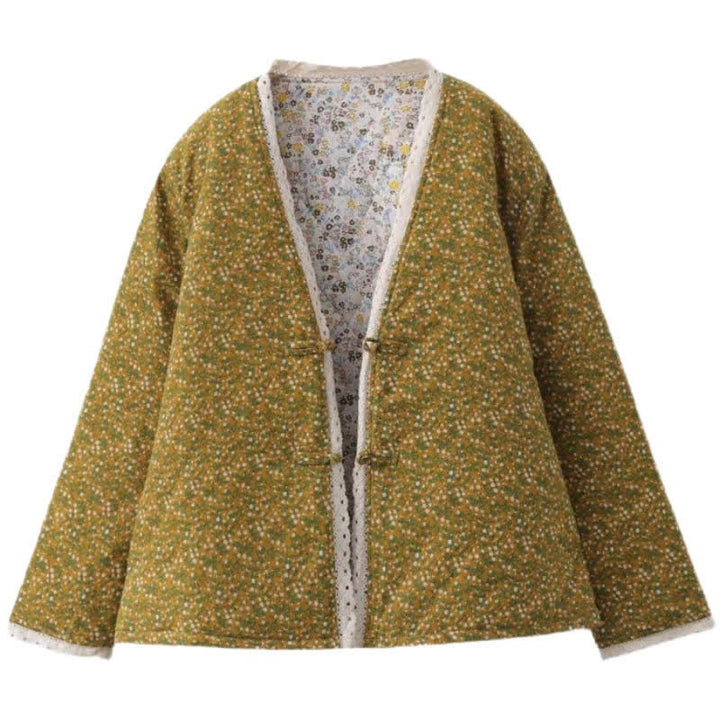 Buddha Stones Fall Winter Casual Vintage Button-Up V-Neck Dot Pattern Women's Jacket - image 3