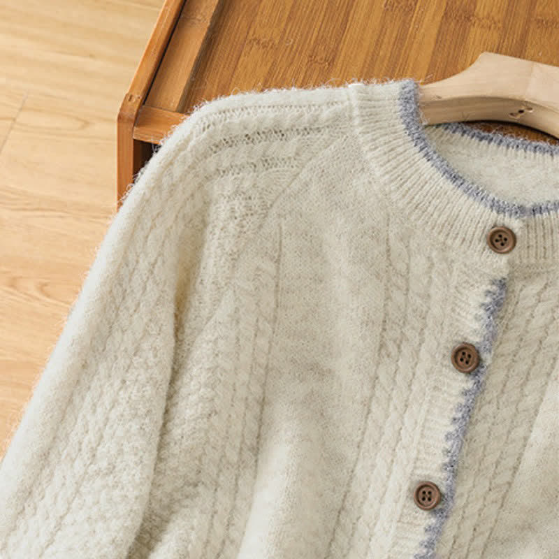 Buddha Stones Fall Winter Casual Vintage Button-Up Solid Cotton Women's Knitwear Cardigan - image 11