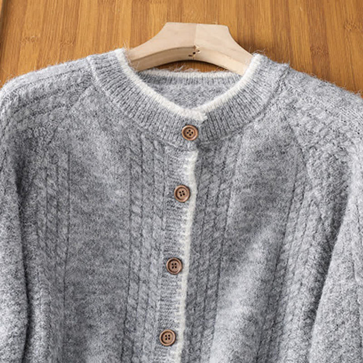 Buddha Stones Fall Winter Casual Vintage Button-Up Solid Cotton Women's Knitwear Cardigan - image 2