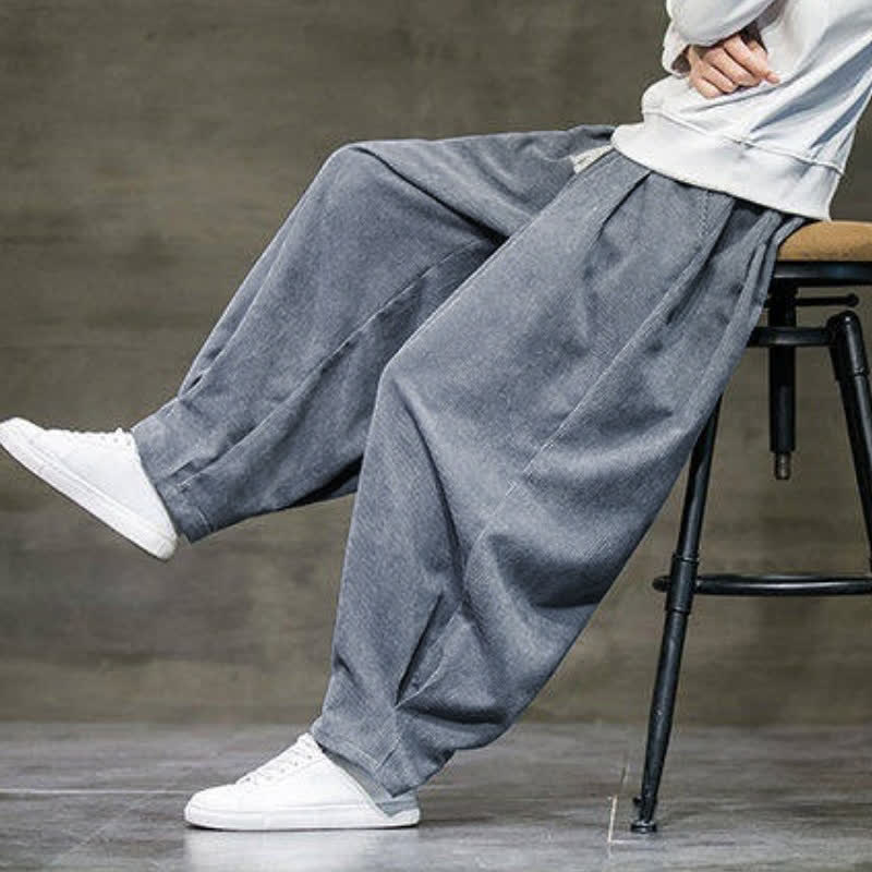 Buddha Stones Fall Winter Retro Casual Drawstring Solid Ankle Pants Corduroy Men's Harem Pants With Pocket - image 2