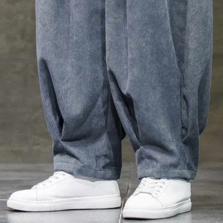 Buddha Stones Fall Winter Retro Casual Drawstring Solid Ankle Pants Corduroy Men's Harem Pants With Pocket - image 5