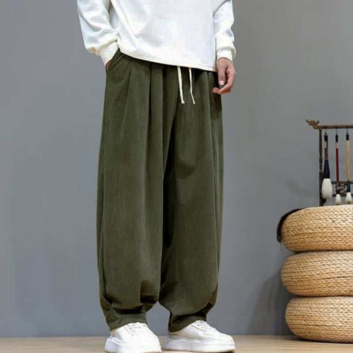 Buddha Stones Fall Winter Retro Casual Drawstring Solid Ankle Pants Corduroy Men's Harem Pants With Pocket - image 24