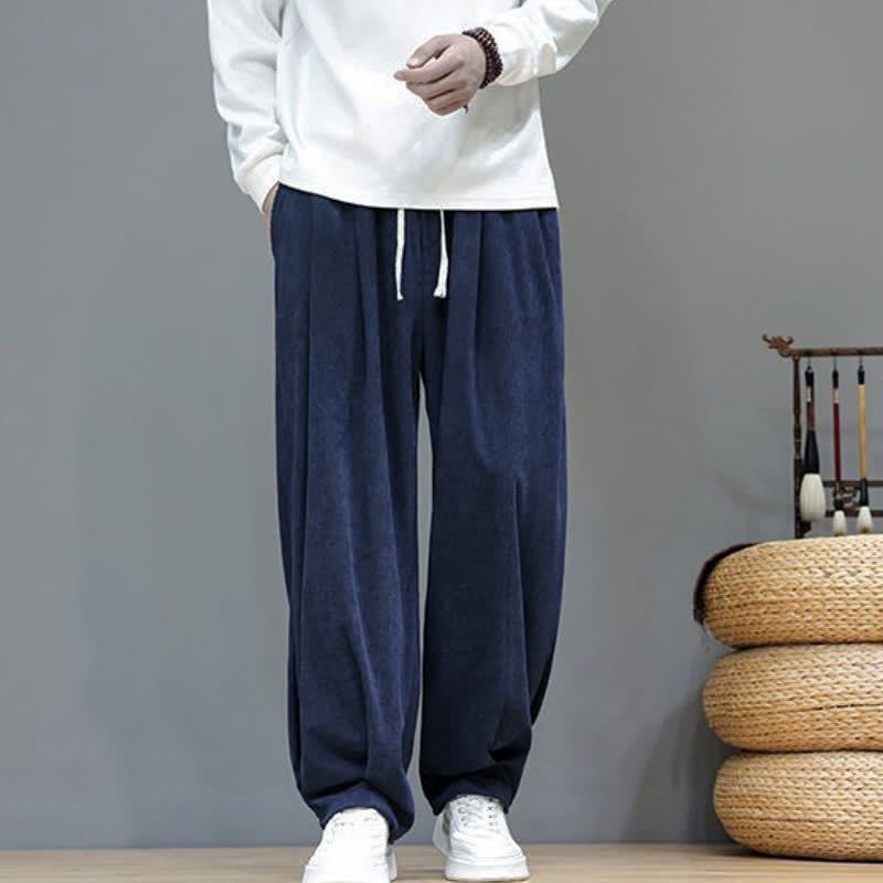 Buddha Stones Fall Winter Retro Casual Drawstring Solid Ankle Pants Corduroy Men's Harem Pants With Pocket - MidnightBlue - US/UK/AU46, EU56 (5XL) - image 15