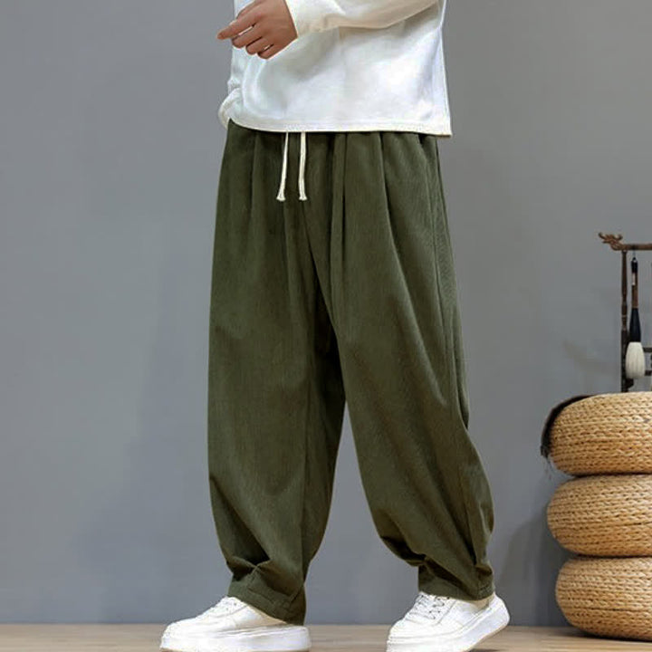 Buddha Stones Fall Winter Retro Casual Drawstring Solid Ankle Pants Corduroy Men's Harem Pants With Pocket - image 25