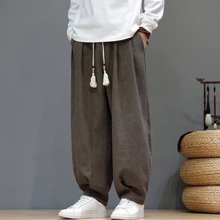 Buddha Stones Spring Fall Casual Drawstring Solid Ankle Pants Men's Tapered Pants With Pockets - SaddleBrown - US/UK/AU46, EU56 (5XL) - image 16