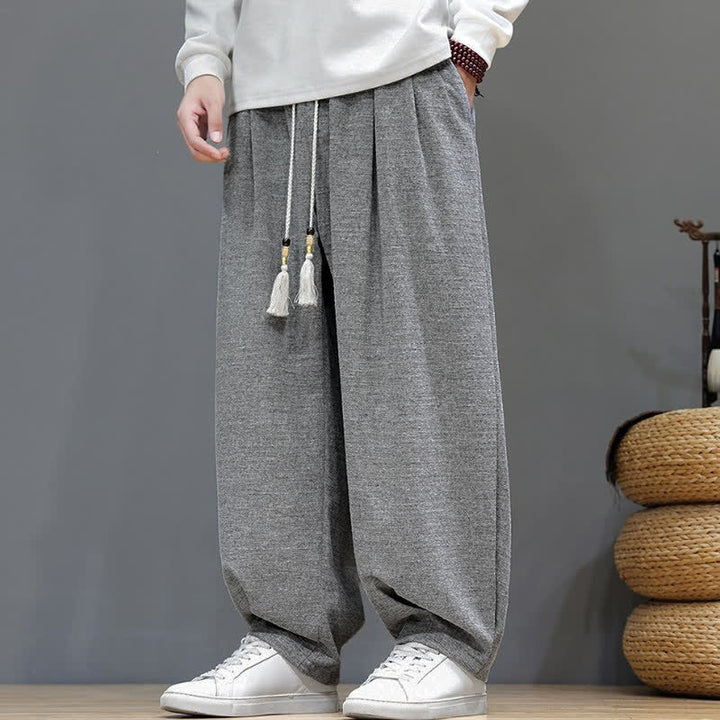 Buddha Stones Spring Fall Casual Drawstring Solid Ankle Pants Men's Tapered Pants With Pockets - image 3