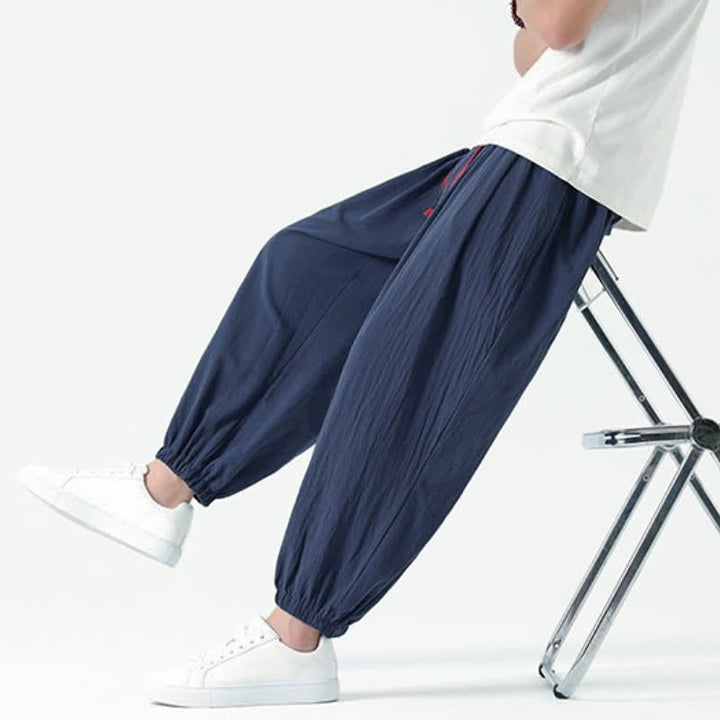 Buddha Stones Fall Winter Casual Minimalist Drawstring Solid Cotton Ankle Pants Men's Tapered Pants With Pockets - image 4