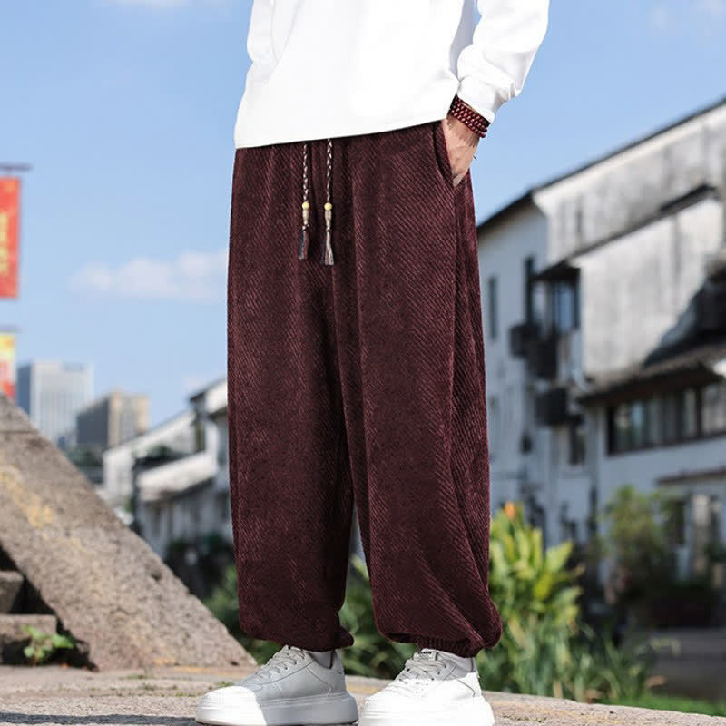 Buddha Stones Spring Simple Minimalist Drawstring Solid Ankle Pants Men's Harem Pants With Pockets - image 15