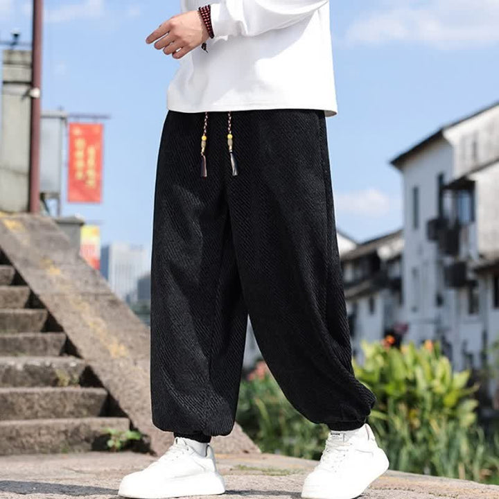 Buddha Stones Spring Simple Minimalist Drawstring Solid Ankle Pants Men's Harem Pants With Pockets - image 8