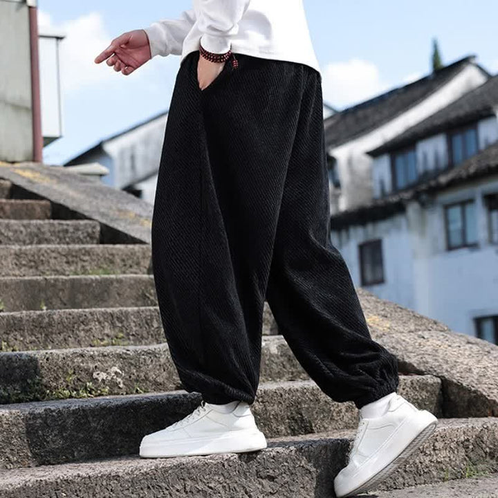 Buddha Stones Spring Simple Minimalist Drawstring Solid Ankle Pants Men's Harem Pants With Pockets - image 9