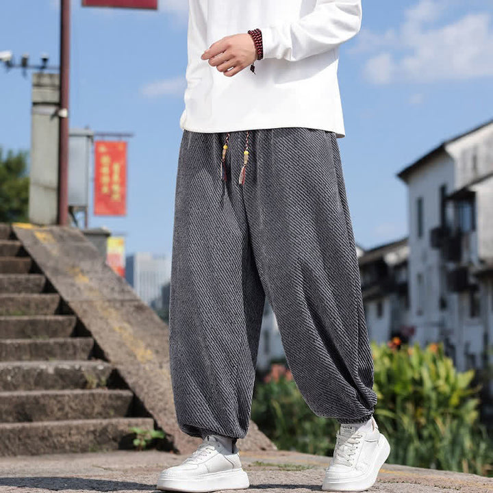 Buddha Stones Spring Simple Minimalist Drawstring Solid Ankle Pants Men's Harem Pants With Pockets - image 1