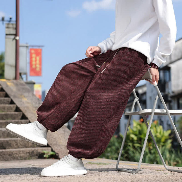 Buddha Stones Spring Simple Minimalist Drawstring Solid Ankle Pants Men's Harem Pants With Pockets - image 20
