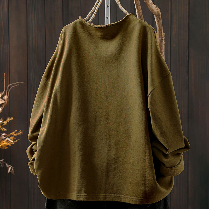 Buddha Stones Fall Solid Button Down Crew Neck Long Sleeve Women's Cotton Shirt - image 2