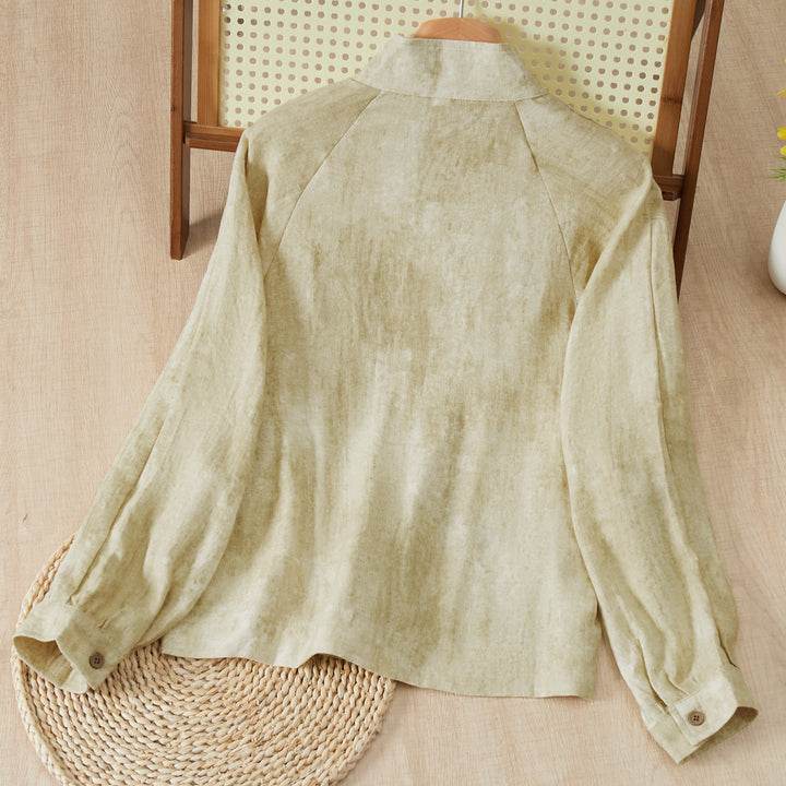 Buddha Stones Fall Casual Tang Style Mandarin Collar Buttons Solid Women's Long Sleeve Shirts - image 1