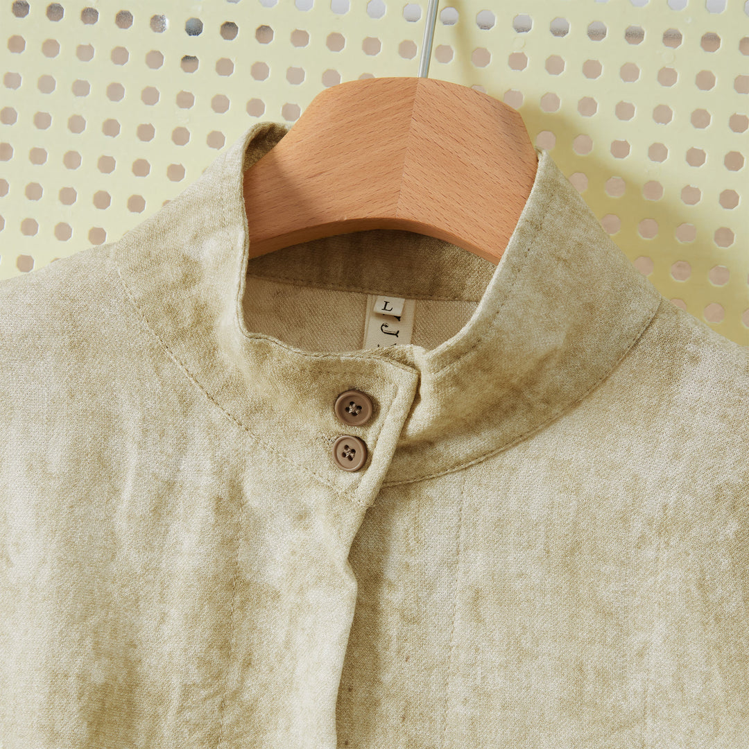 Buddha Stones Fall Casual Tang Style Mandarin Collar Buttons Solid Women's Long Sleeve Shirts - image 6