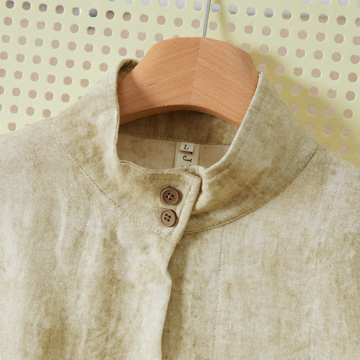 Buddha Stones Fall Casual Tang Style Mandarin Collar Buttons Solid Women's Long Sleeve Shirts - image 6
