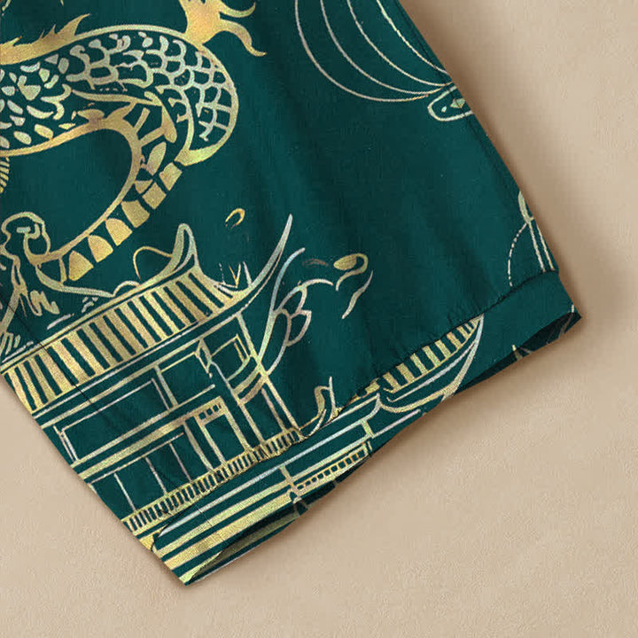 Buddha Stones Cotton Oriental Dragon Palace Pattern Pleated Elastic Waist Women's Harem Pants With Pockets - image 5